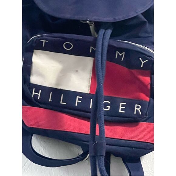 Vintage 90s Tommy Hilfiger Drawstring Duffel Backpack Big Flag Logo Spellout - Picture 2 of 4